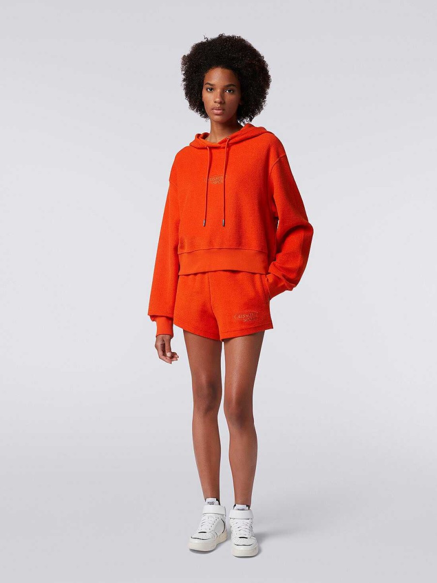 Kvinner Missoni Klaer | Crop Genser I Borstet Fleece Med Hette Og Logo Oransje