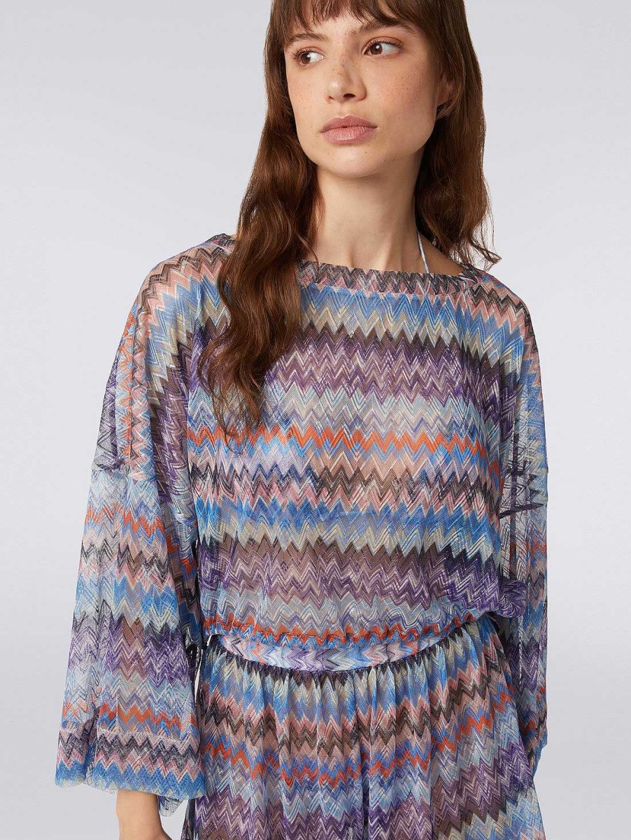 Kvinner Missoni Strandtoy | Chevron Viskose Tyll Dekke Bluse Bla