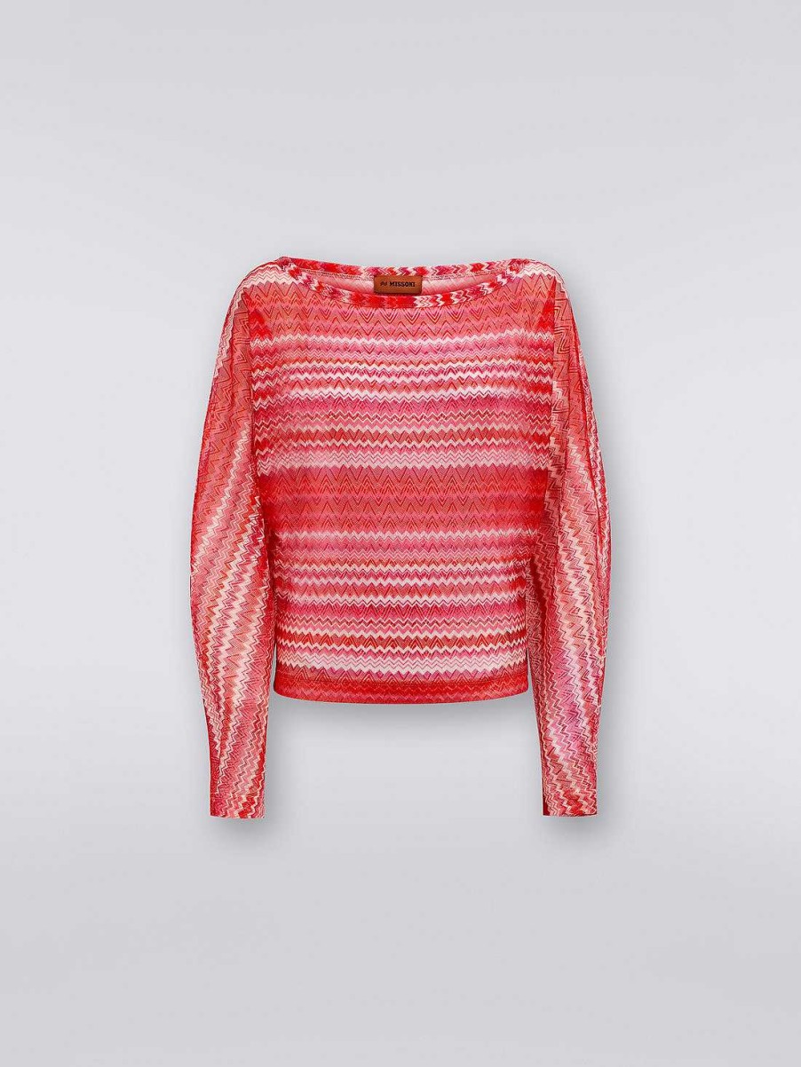 Kvinner Missoni Strandtoy | Sikksakk Dekkbluse Med Bathals Rosa