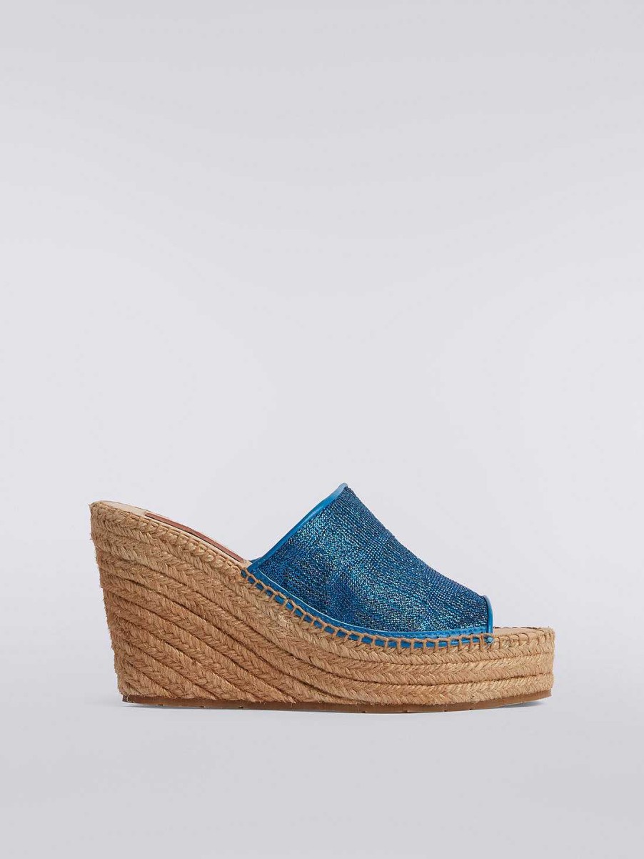 Kvinner Missoni Tilbehor | Espadriller Med Kile- Og Chevronstrikket Band Bla