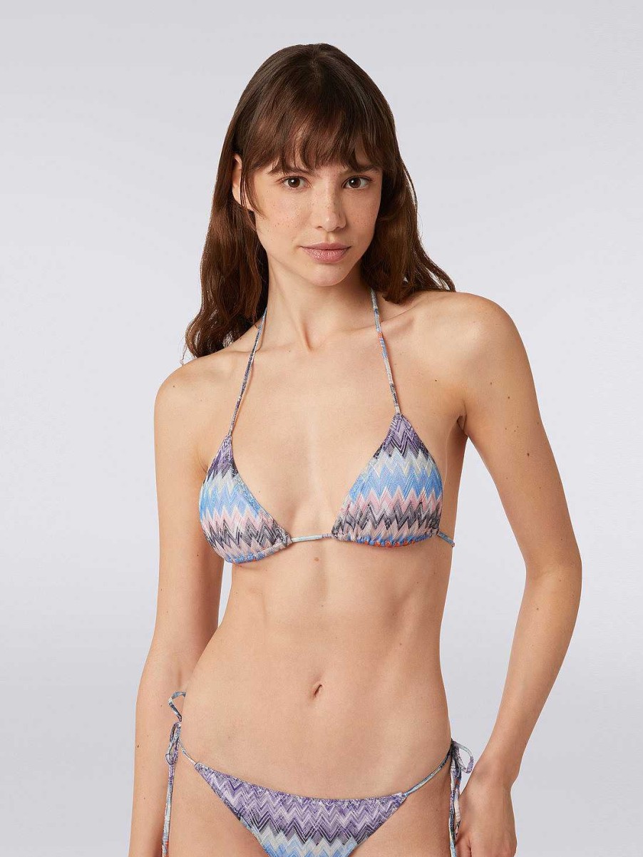 Kvinner Missoni Badedrakter | Slub Chevron Bikini I Viskose Bla Skygge Chevron