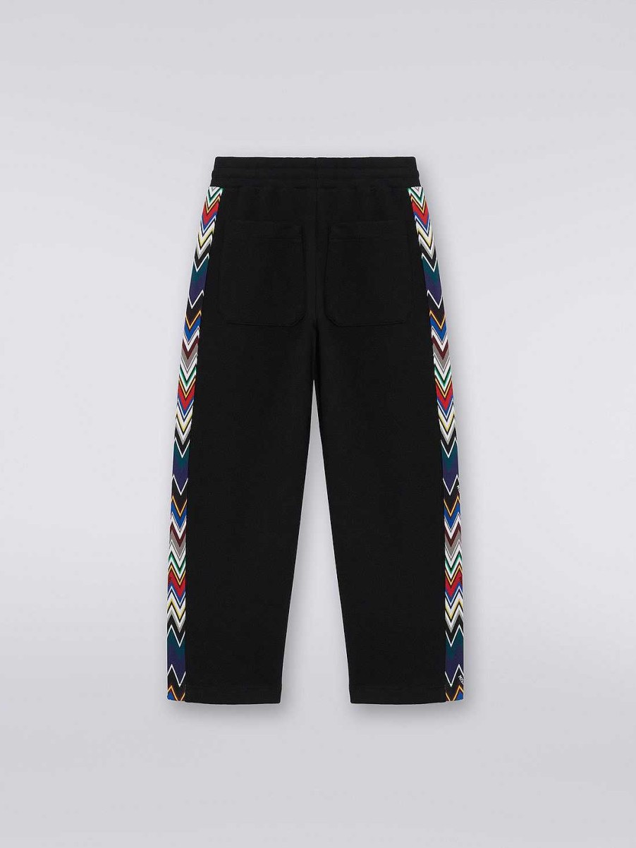 Gut (4-14 Ar) Missoni | Joggers I Bomullsfleece Med Chevron-Innlegg Svart