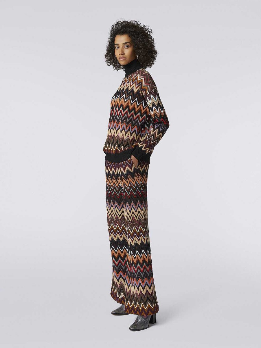 Kvinner Missoni Strikkevarer | Oversized Ullblanding Chevron Genser Med Hoy Hals Flerfarget