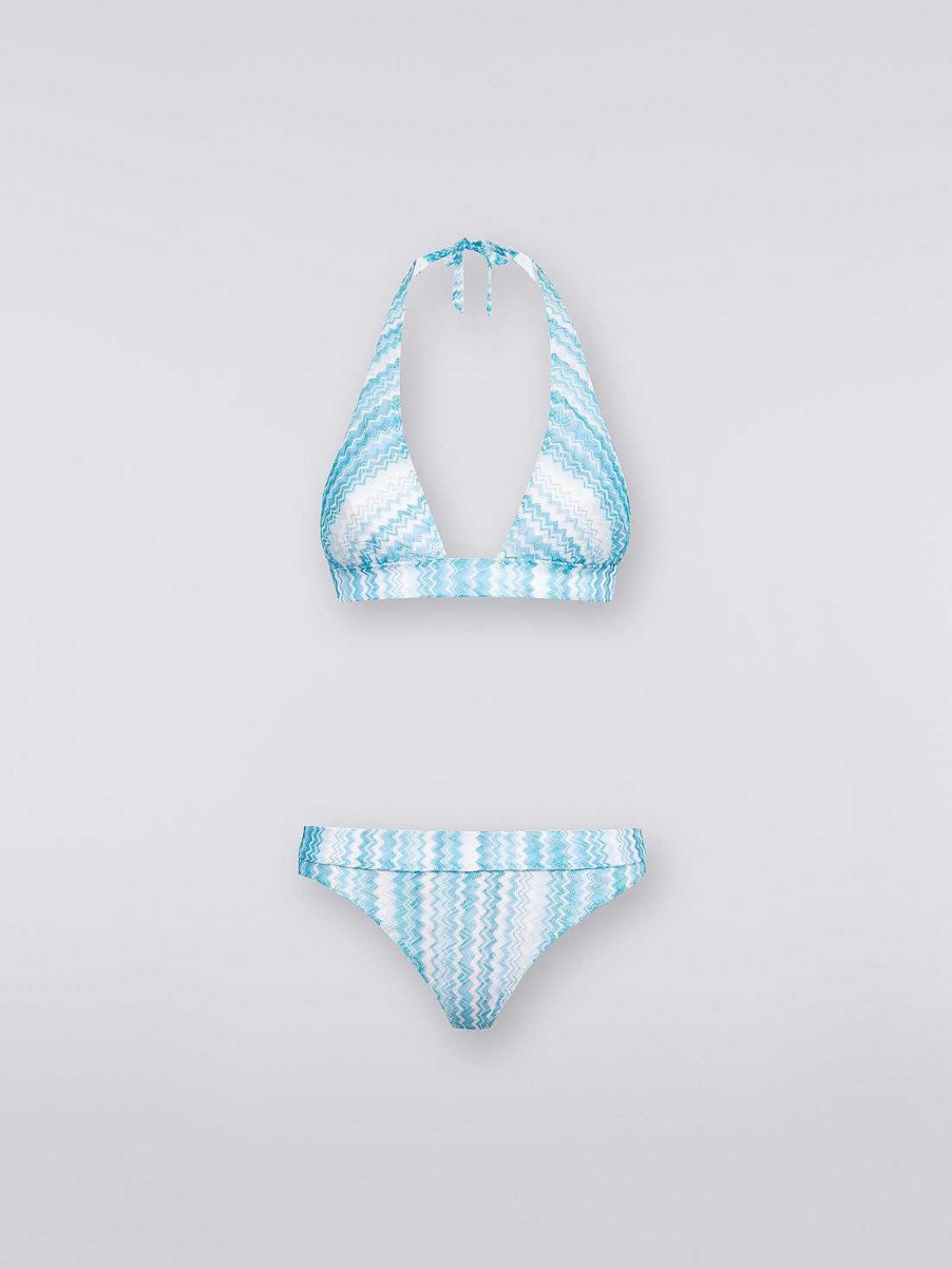 Kvinner Missoni Badedrakter | Flerstripet Sikksakk Bikini Himmelbla