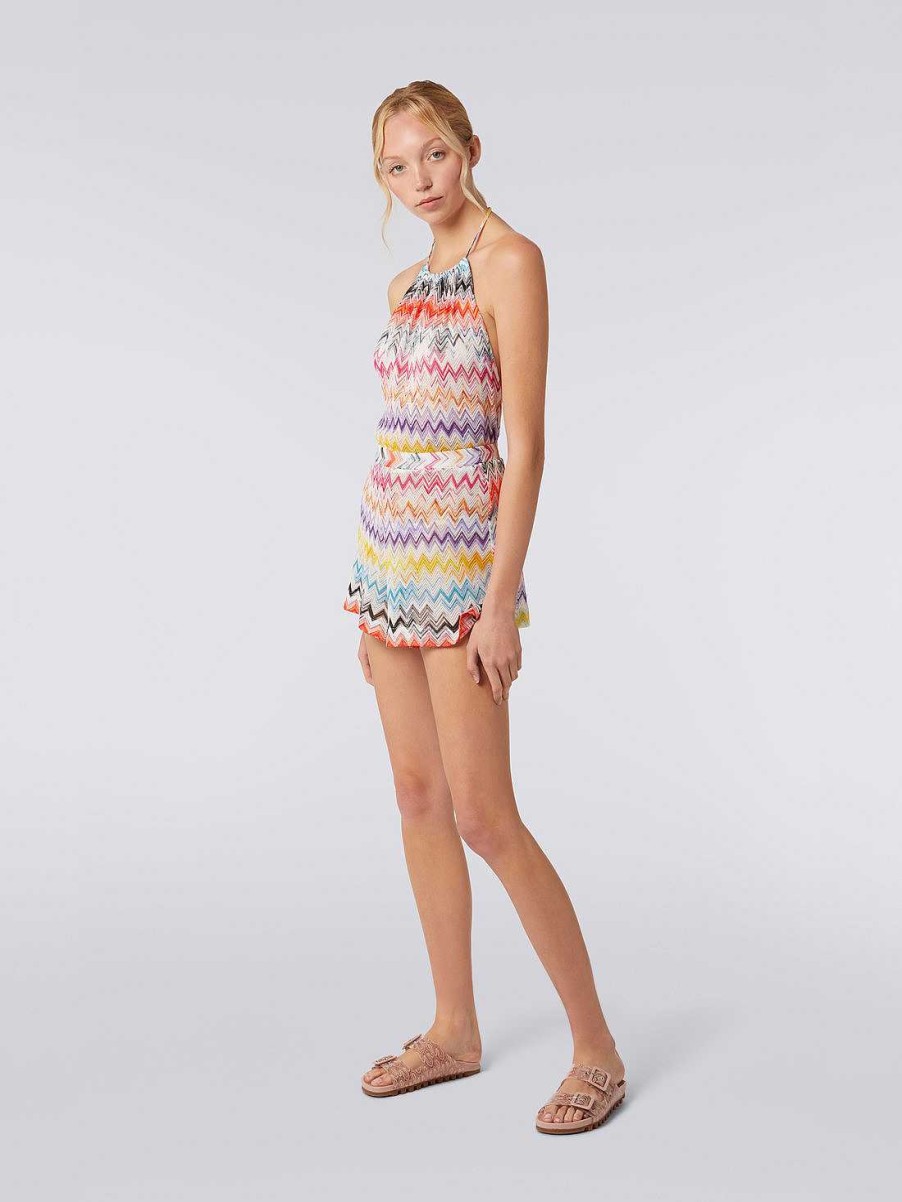 Kvinner Missoni Strandtoy | Kort Slub Viskosestrikket Sikksakk Jumpsuit Flerfarget