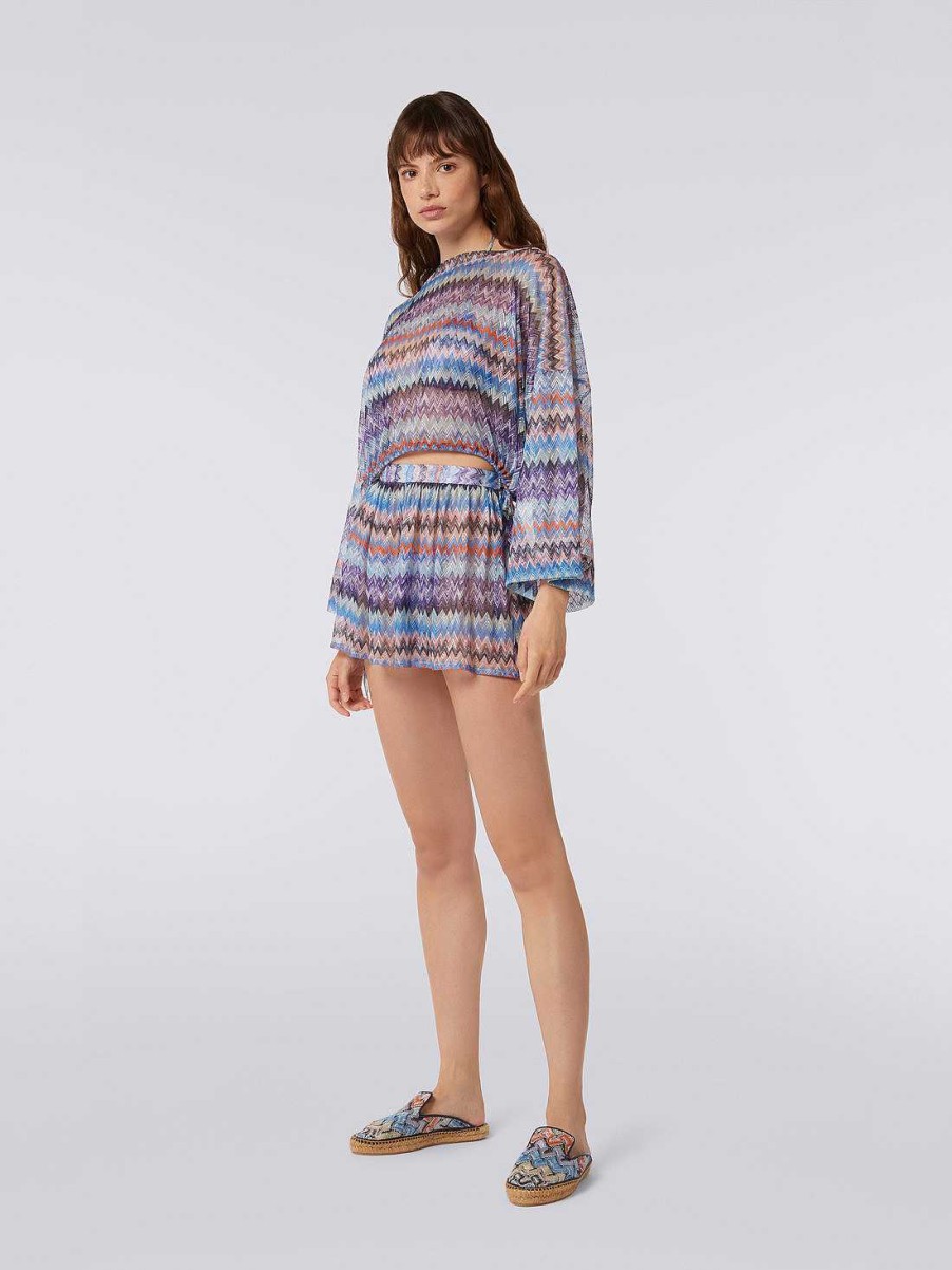 Kvinner Missoni Strandtoy | Chevron Viskose Tyll Dekker Shorts Bla Skygge Chevron