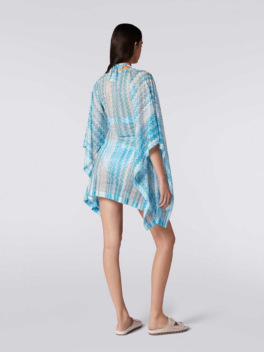 Kvinner Missoni Strandtoy | Kort Chevron Kaftan Dekke Opp Himmelbla