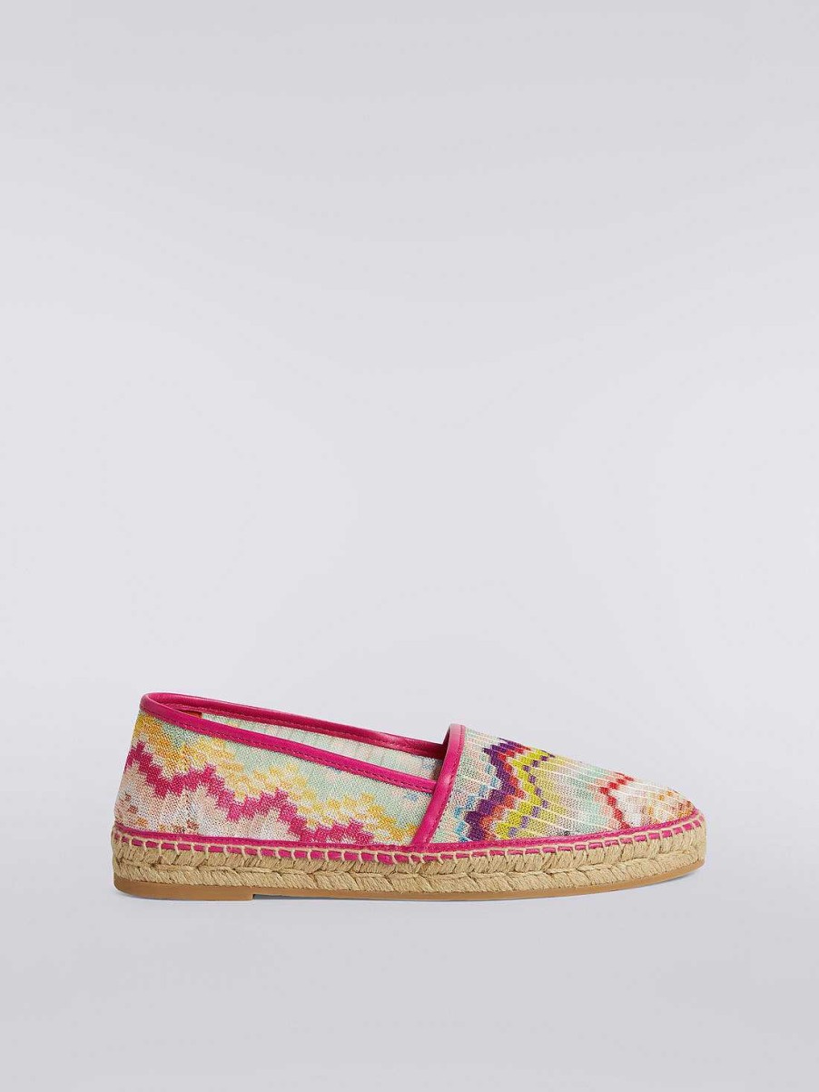 Kvinner Missoni Tilbehor | Flate Espadriller I Sikksakkstoff Med Taustale Flerfarget