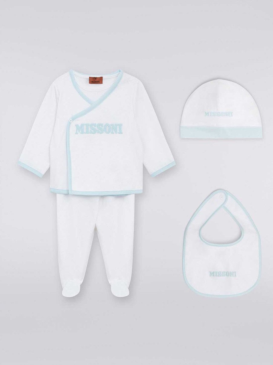 Baby (0-24 Maneder) Missoni | Tredelt Sett Med Jumpsuit I Bomull, Smekke Og Dockerhatt Med Logo Flerfarget