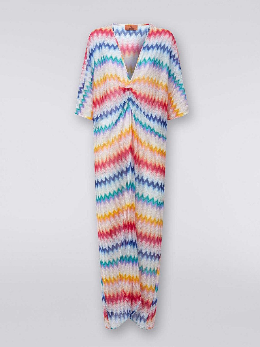 Kvinner Missoni Strandtoy | Lang Dekk-Kaftan Med Torchon-Detaljer Og Sikksakk-Trykk Flerfarget