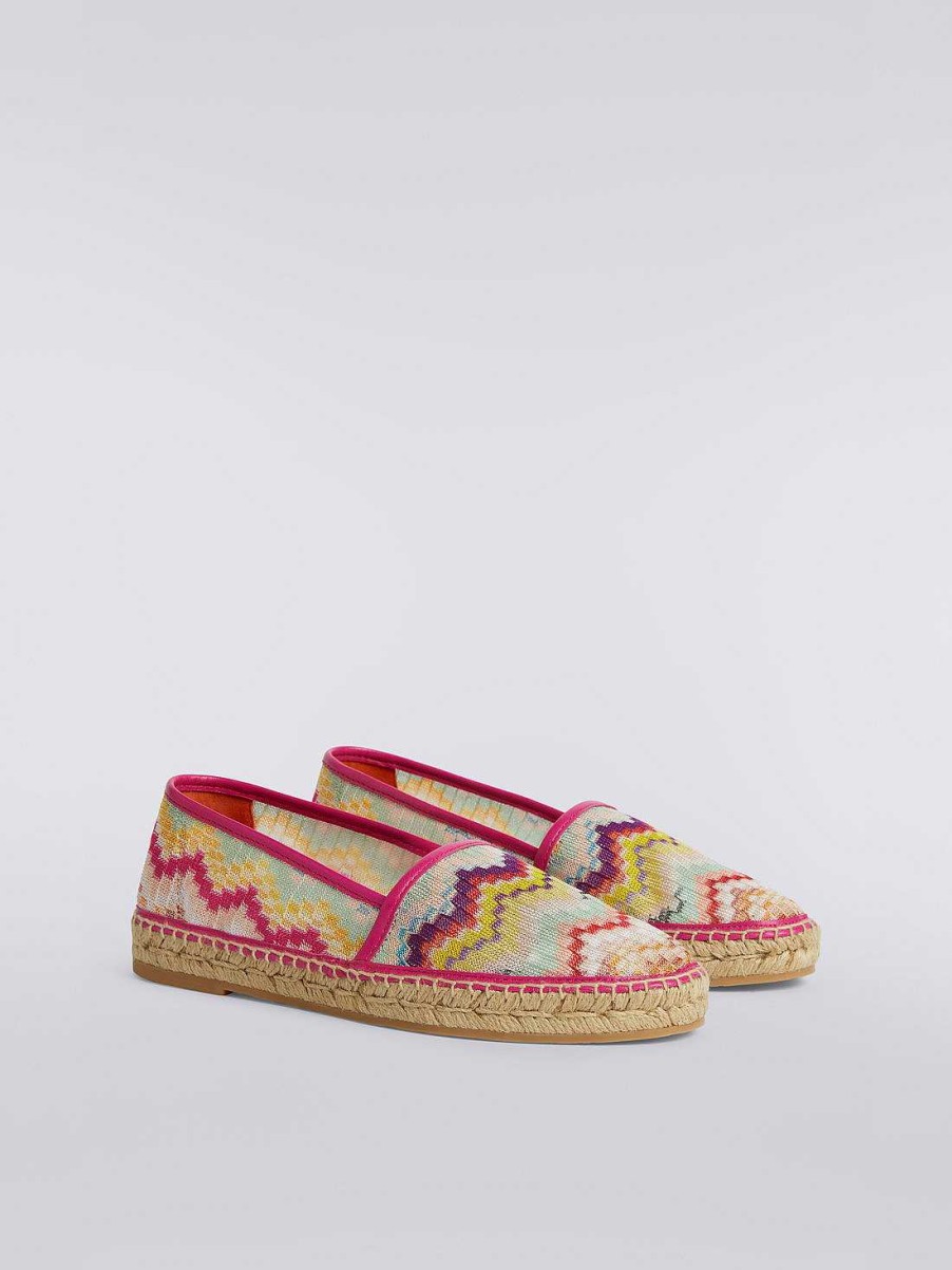 Kvinner Missoni Tilbehor | Flate Espadriller I Sikksakkstoff Med Taustale Flerfarget