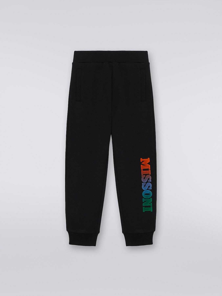 Gut (4-14 Ar) Missoni | Joggers I Bomullsfleece Med Logo Svart