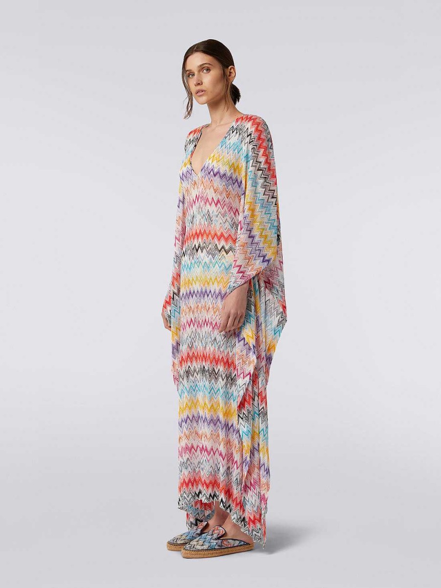 Kvinner Missoni Strandtoy | Lang Sikksakk Viskose Kaftan Dekke Opp Flerfarget