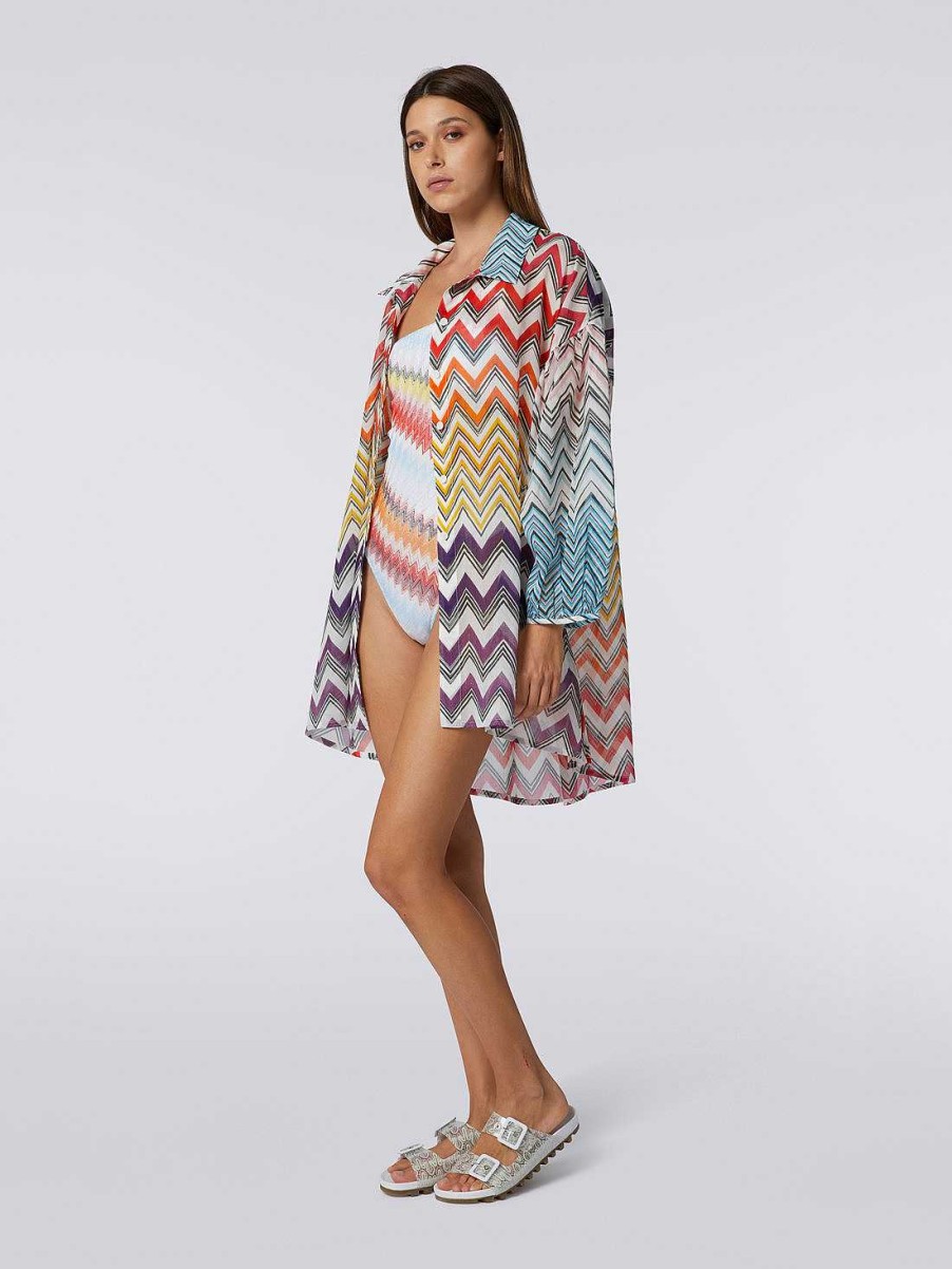 Kvinner Missoni Strandtoy | Bred Bomulls- Og Silkebluse I Sikksakktrykk Flerfarget