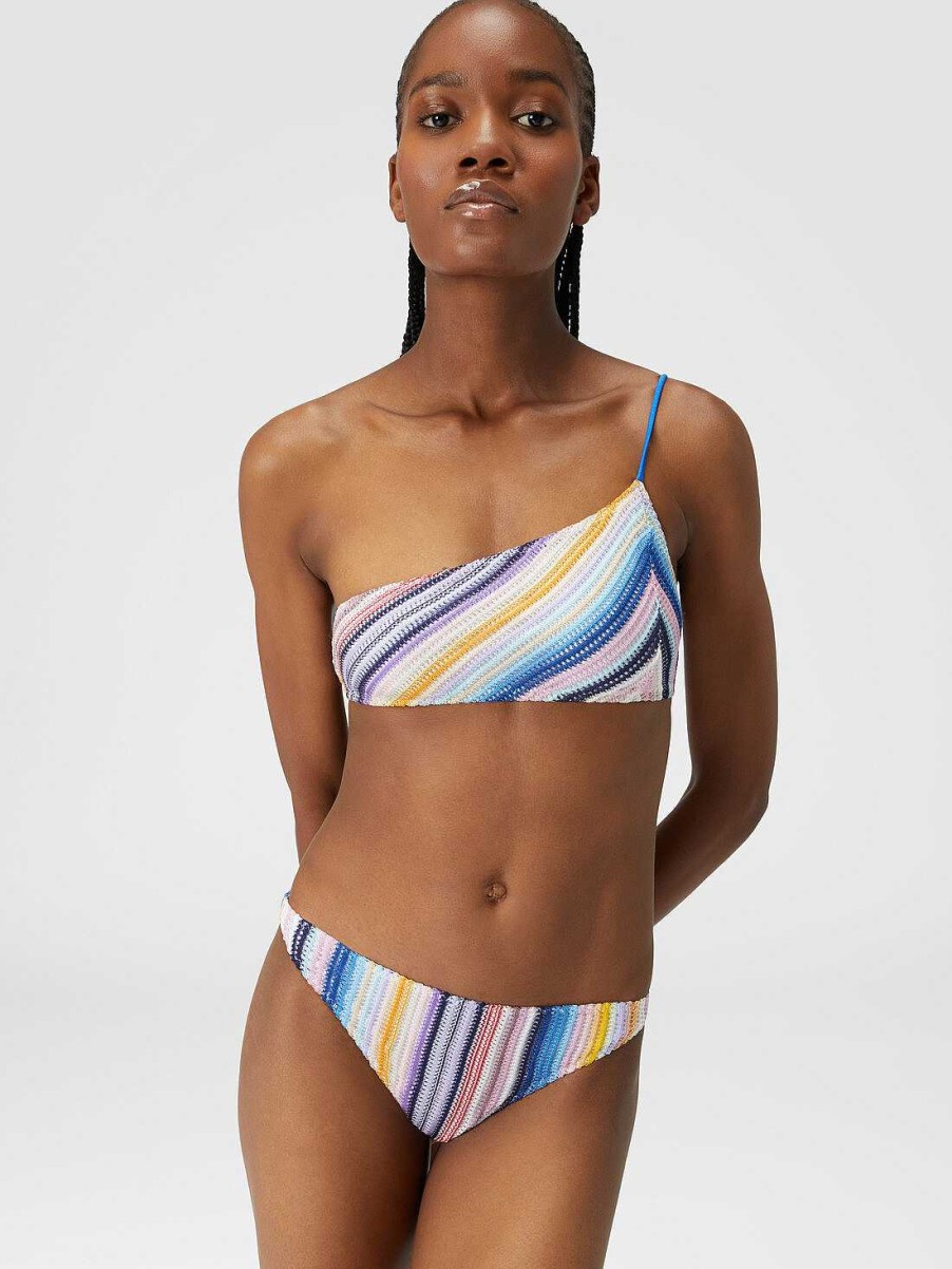 Kvinner Missoni Badedrakter | Stripet En-Skulder Hekle Bikini Flerfarget