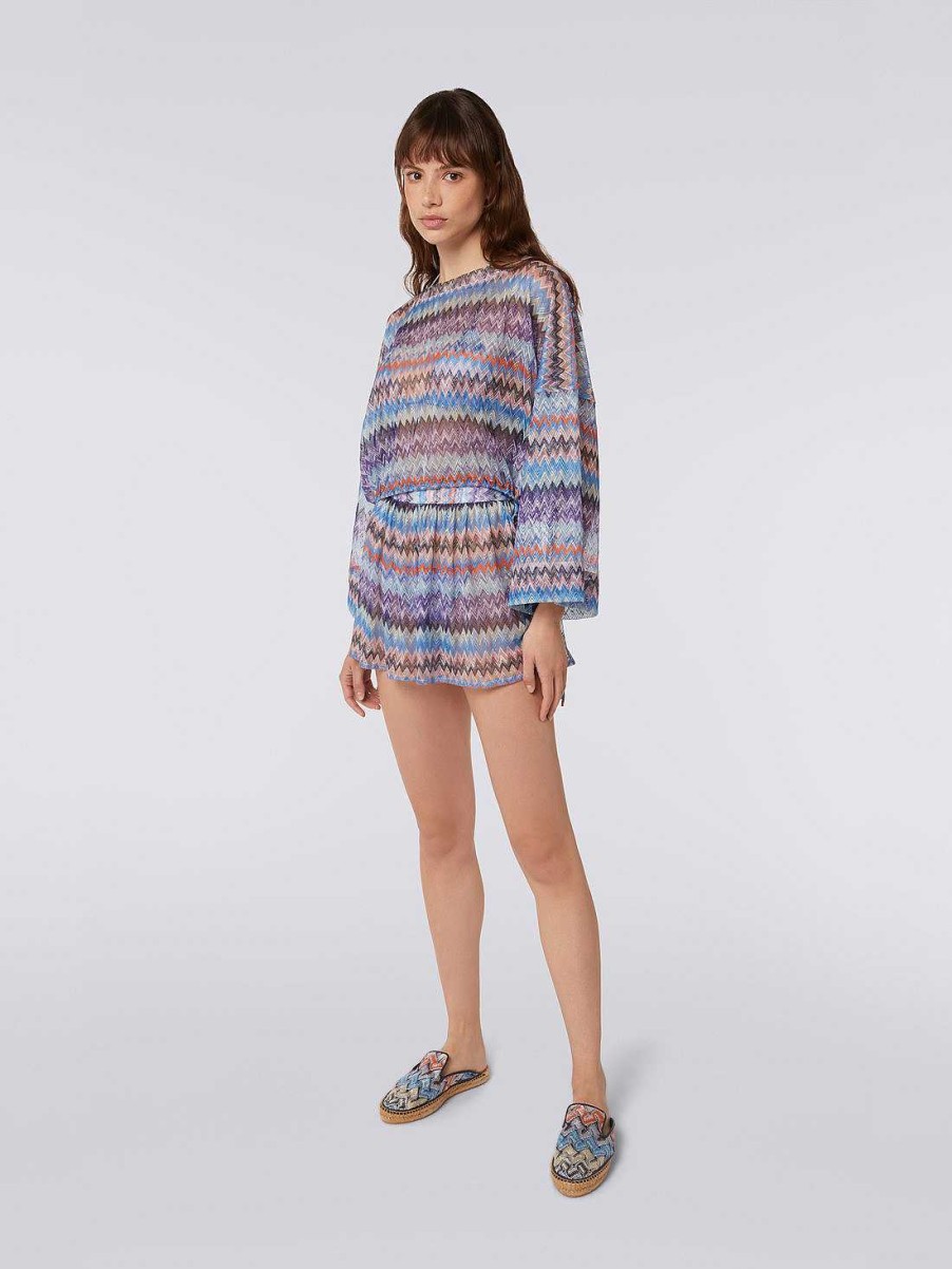 Kvinner Missoni Strandtoy | Chevron Viskose Tyll Dekke Bluse Bla