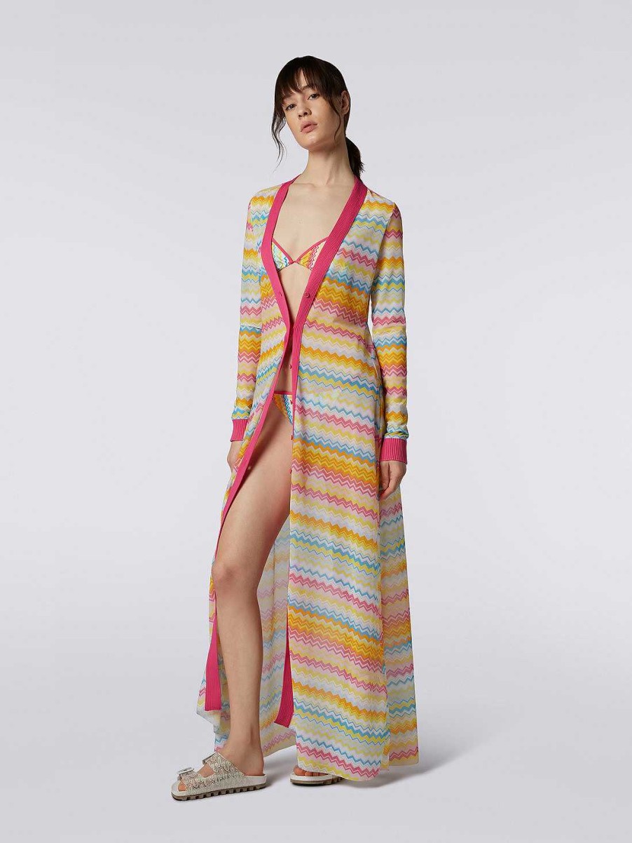 Kvinner Missoni Strandtoy | Viskose Tyll Sikksakk Dekke Cardigan Flerfarget