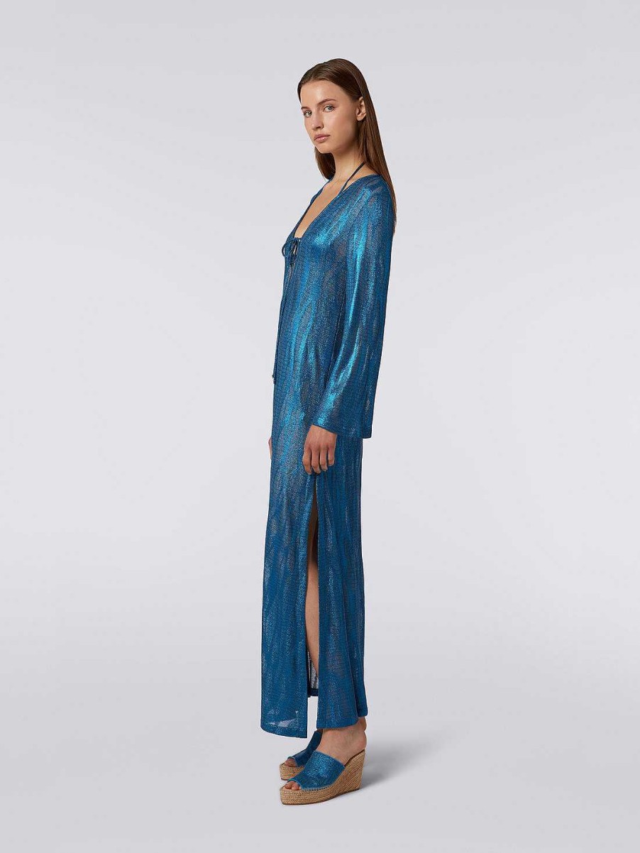 Kvinner Missoni Strandtoy | Lang Jacquard Viskose Kaftan Dekke Opp Med Band Bla