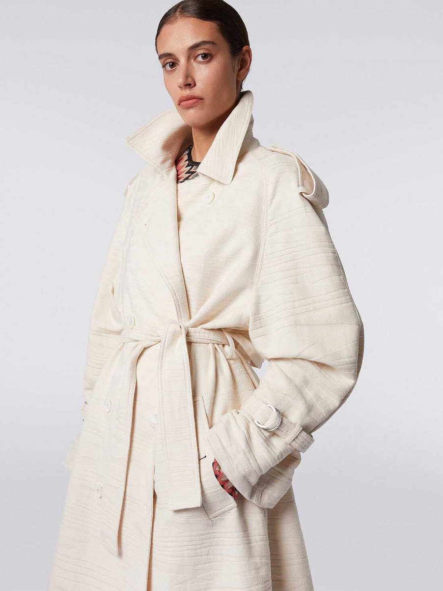 Kvinner Missoni Jakker Og Jakker | Trenchcoat I Slub Jacquard Bomullsduk Beige