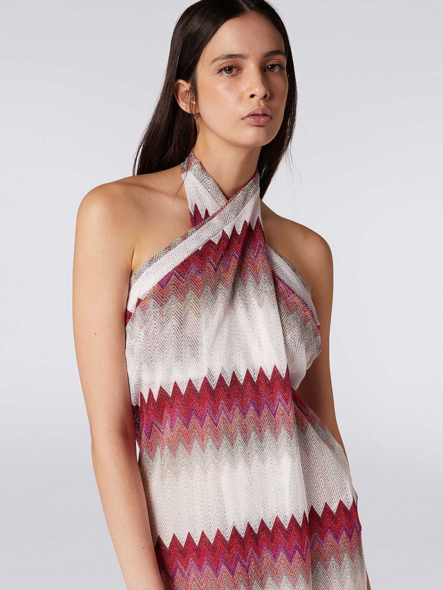 Kvinner Missoni Strandtoy | Sarong-Dekkekjole Med Lame Sikksakk Hvit, Rosa Og Fuchsia