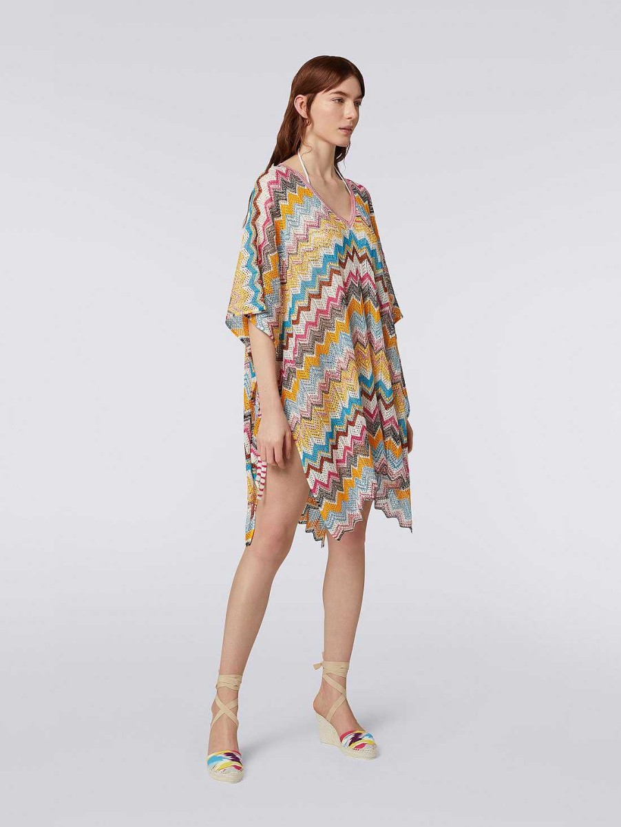 Kvinner Missoni Strandtoy | Hekle-Effekt Viskose Kaftan Trekk Opp Flerfarget