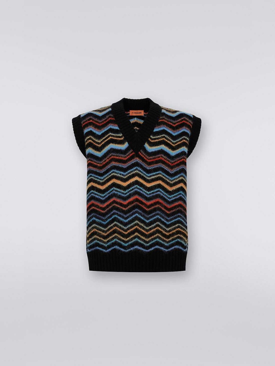 Menn Missoni Strikkevarer | Ull Og Mohair Chevron Gilet Flerfarget