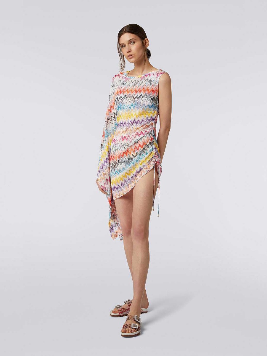 Kvinner Missoni Strandtoy | Kort Asymmetrisk Sikksakktrykk Dekke Opp Med Drapering Flerfarget