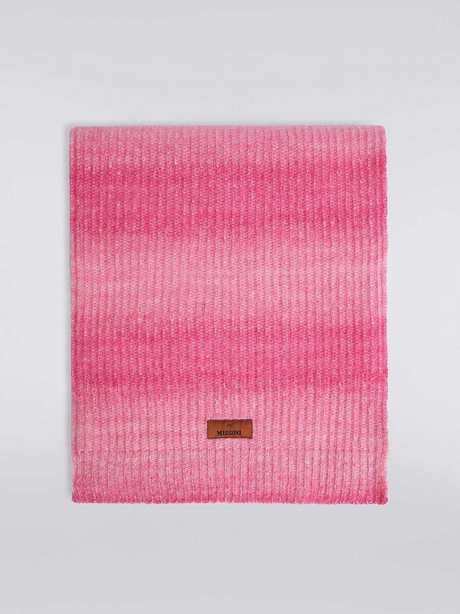 Gut (4-14 Ar) Missoni | Degrade Ribbet Skjerf I Mohair Og Alpakkablanding Rosa