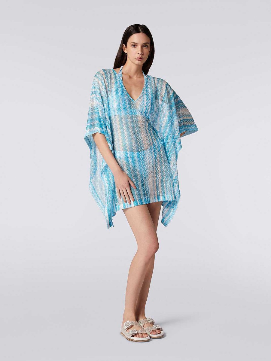 Kvinner Missoni Strandtoy | Kort Chevron Kaftan Dekke Opp Himmelbla