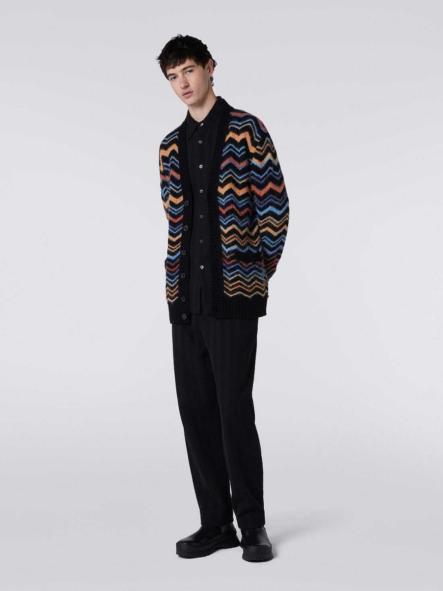 Menn Missoni Strikkevarer | Chevron Cardigan I Ullblanding Flerfarget