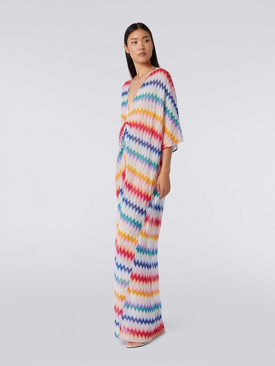 Kvinner Missoni Strandtoy | Lang Dekk-Kaftan Med Torchon-Detaljer Og Sikksakk-Trykk Flerfarget