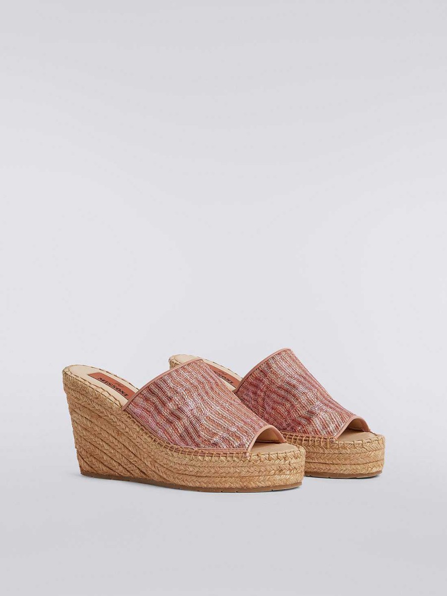 Kvinner Missoni Tilbehor | Espadriller Med Kile- Og Chevronstrikket Band Rosa