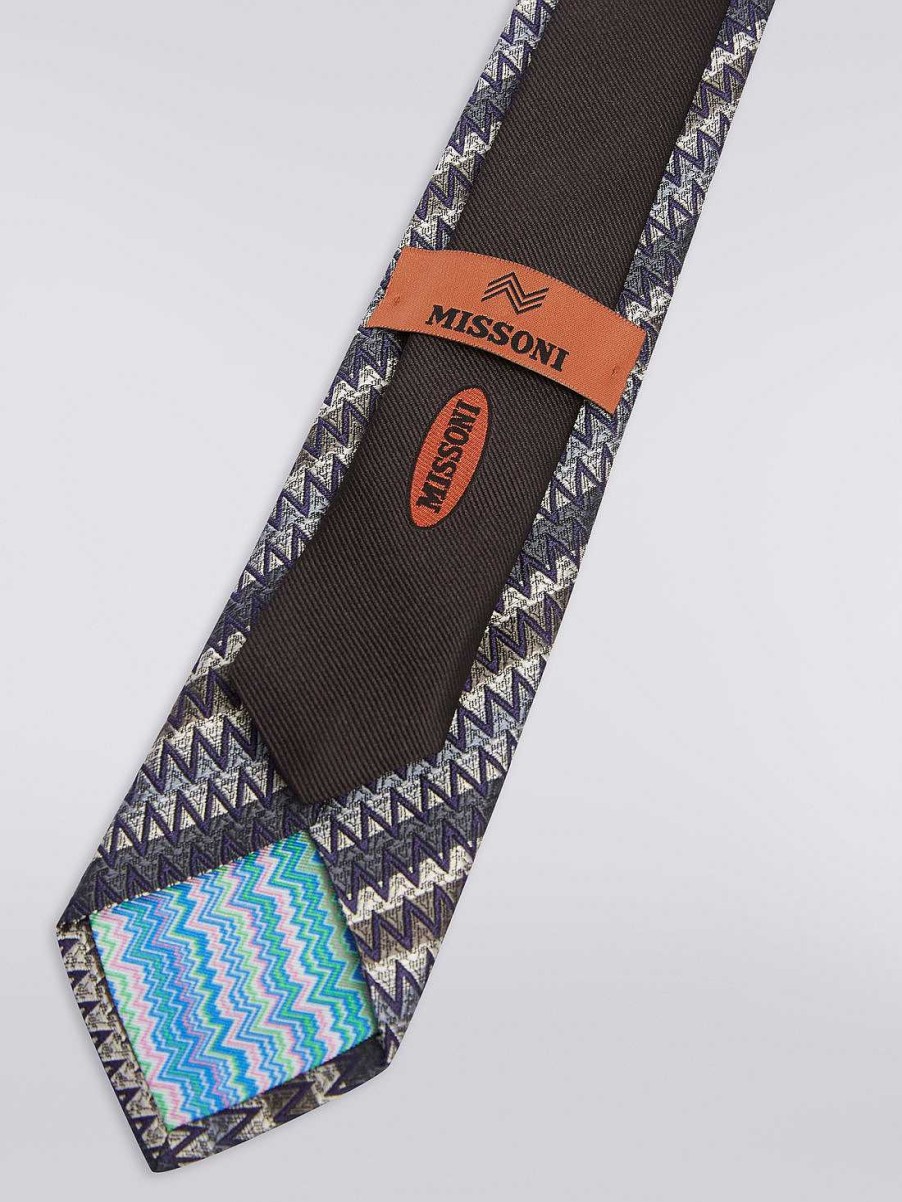 Menn Missoni Slips | Silkeslips Med Skra Striper Og Sikksakk Flerfarget