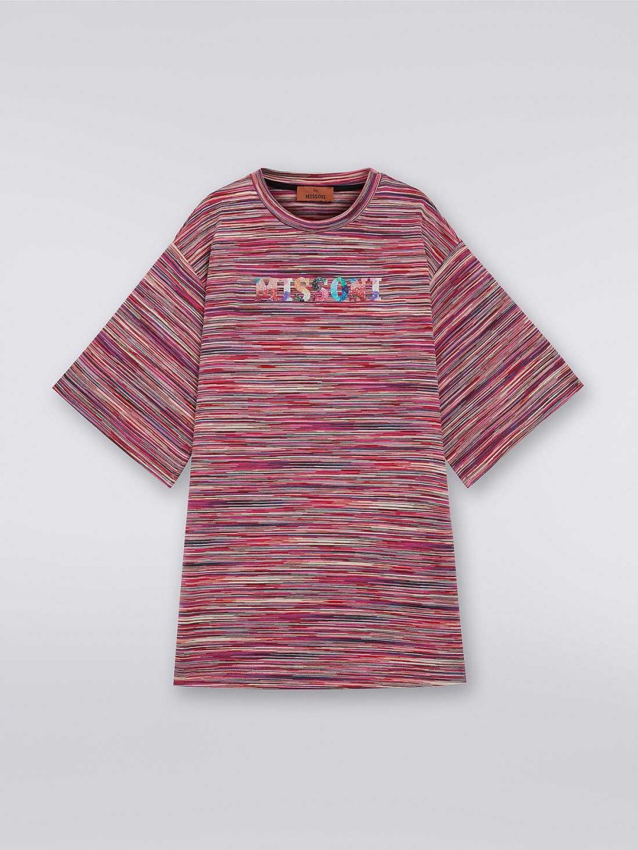 Jente (4-14 Ar) Missoni | Oversized Kortermet Kjole Med Logo Og Paljetter Flerfarget