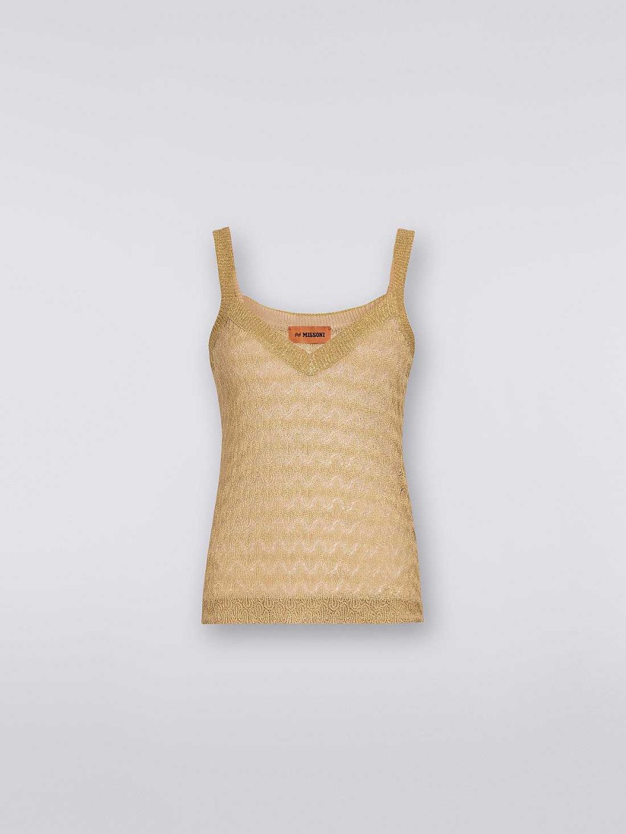 Kvinner Missoni T-Skjorter Og Topper | Strikket Tanktop Med Blondeeffekt Med Lame Oker & Gul Lame