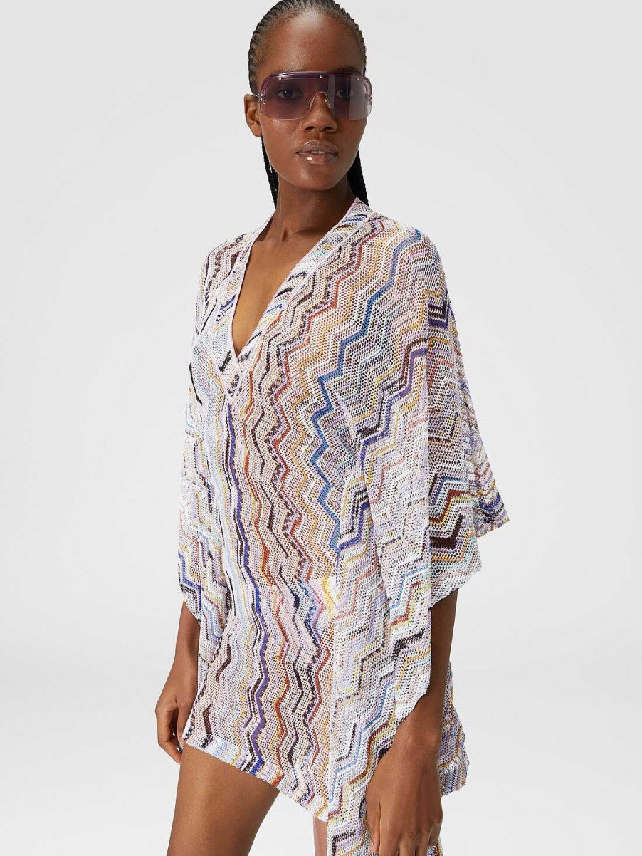 Kvinner Missoni Strandtoy | Kort Dekkkaftan I Sikksakkheklet Med Lurex Flerfarget