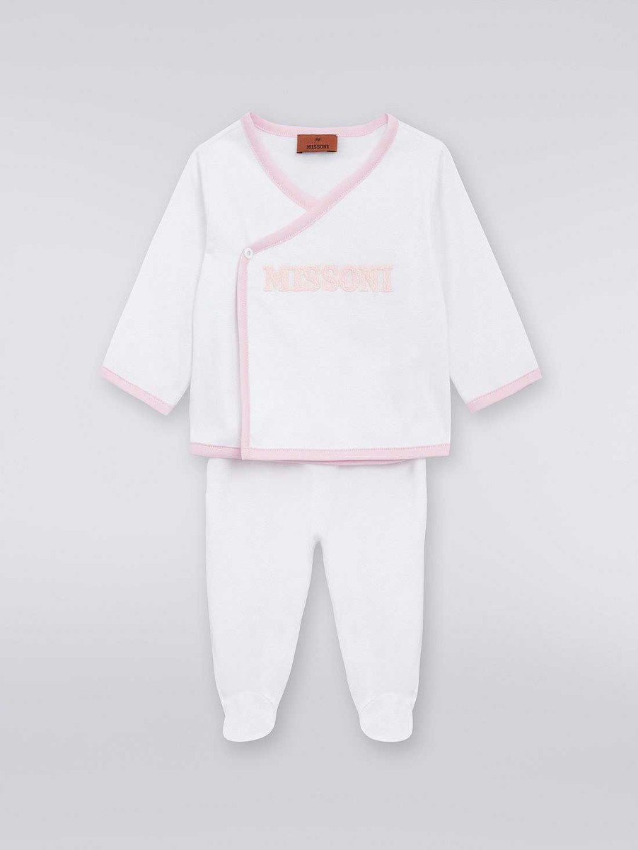 Baby (0-24 Maneder) Missoni | Tredelt Sett Med Jumpsuit I Bomull, Smekke Og Dockerhatt Med Logo Rosa