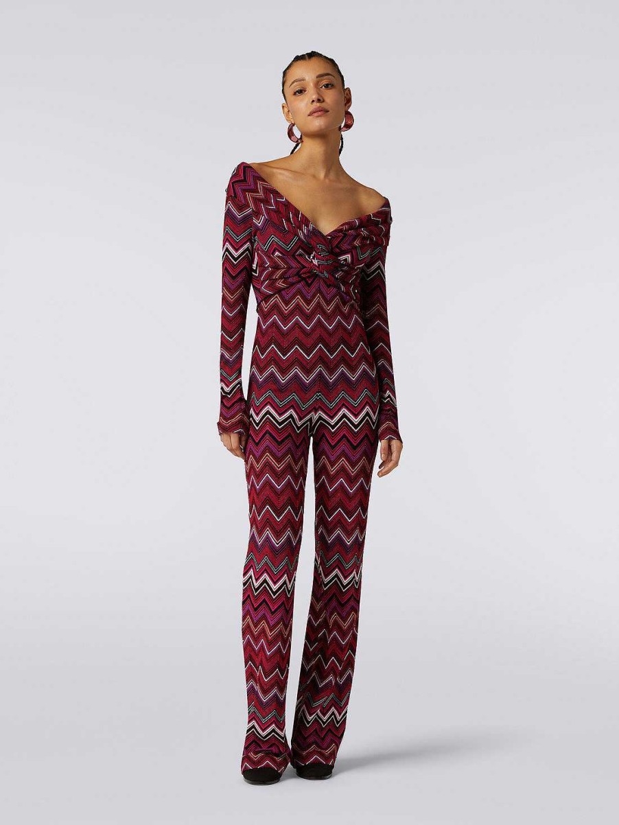 Kvinner Missoni Kjoler | Chevron Jumpsuit I Viskoseblanding Med Bardot-Utringning Flerfarget