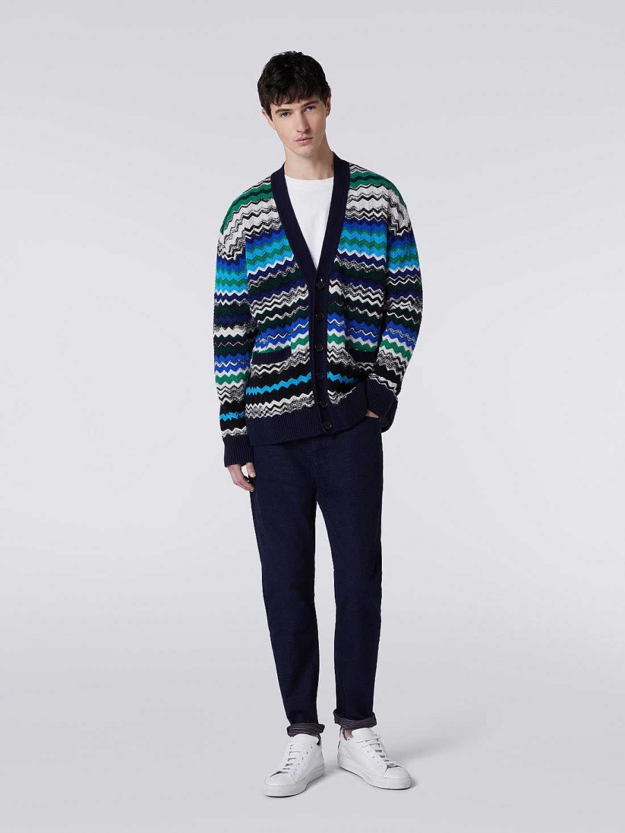 Menn Missoni Strikkevarer | Chevron Cardigan I Ullblanding Flerfarget