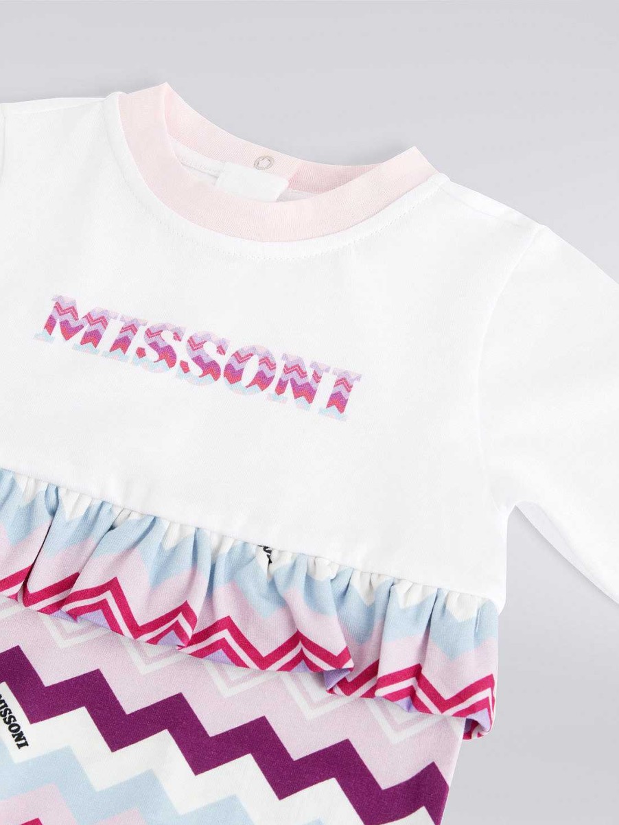 Baby (0-24 Maneder) Missoni | Tredelt Sett Med Jumpsuit I Bomull, Smekke Og Dockerhatt Med Sikksakkmonster Flerfarget