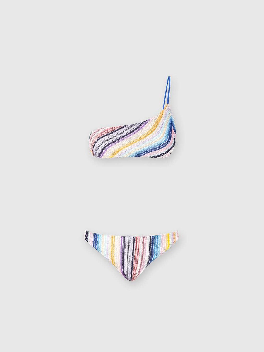 Kvinner Missoni Badedrakter | Stripet En-Skulder Hekle Bikini Flerfarget