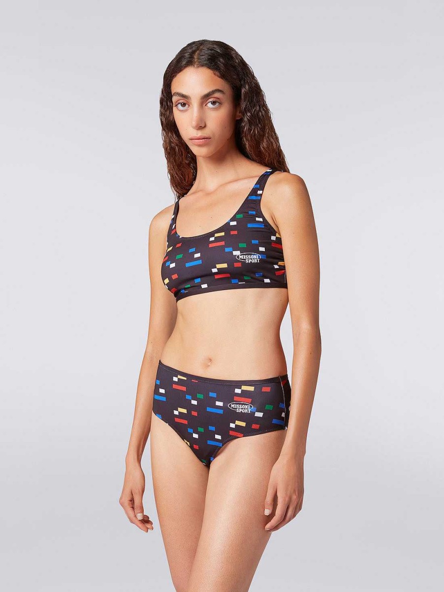 Kvinner Missoni Badedrakter | Sporty Bikini I Teknisk Stretchstoff Med Pikseltrykk Svart Og Flerfarget