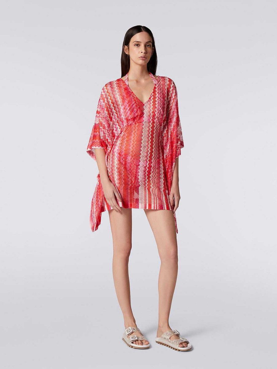 Kvinner Missoni Strandtoy | Kort Chevron Kaftan Dekke Opp Rosa