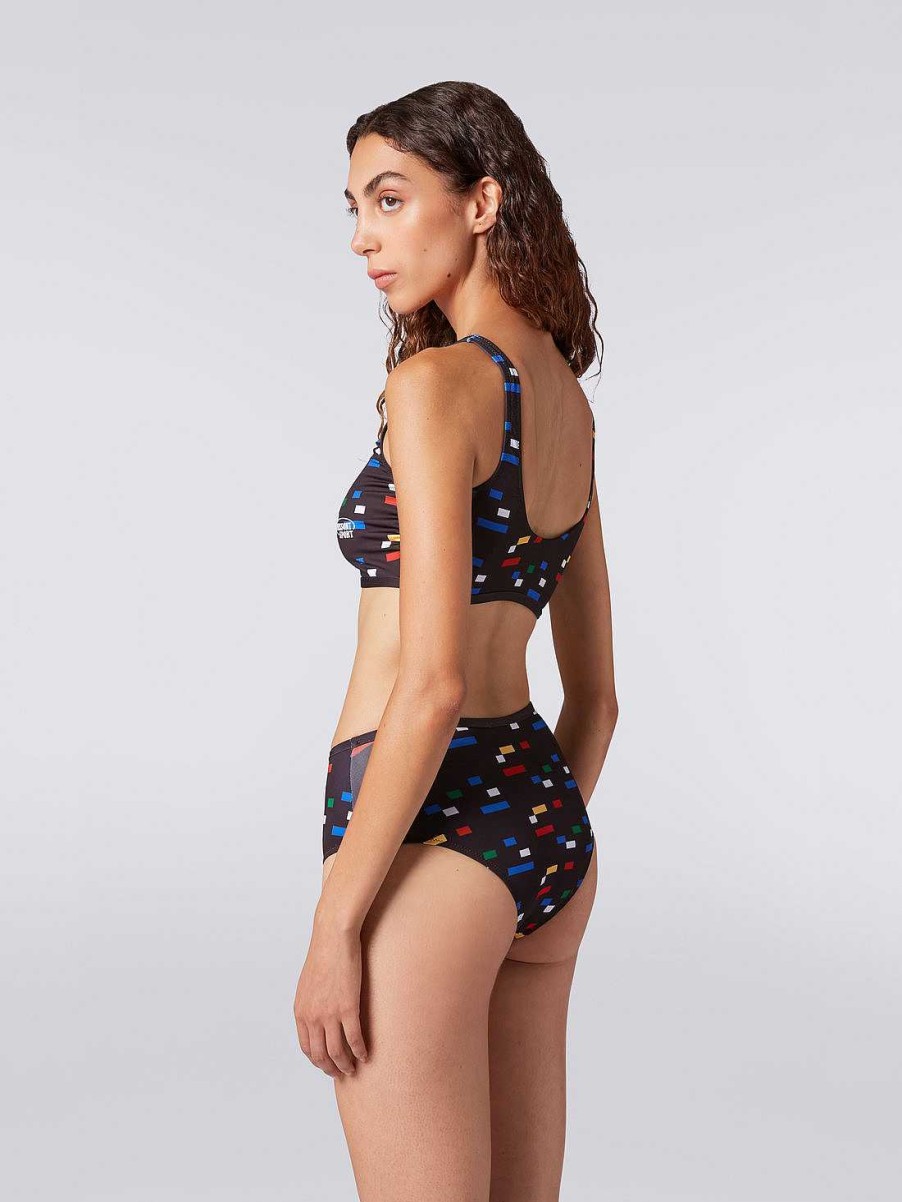 Kvinner Missoni Badedrakter | Sporty Bikini I Teknisk Stretchstoff Med Pikseltrykk Svart Og Flerfarget