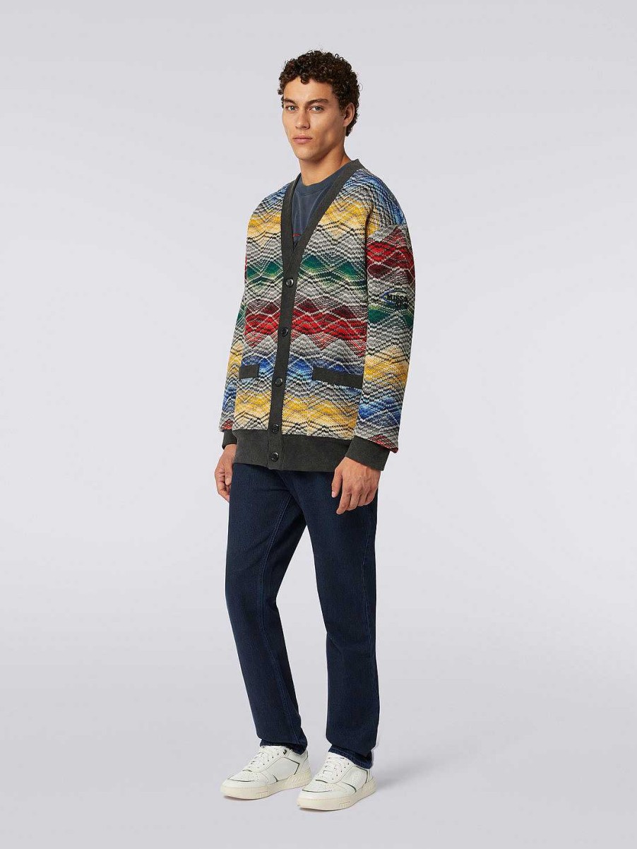 Menn Missoni Klaer | Cardigan I Ullblanding Med Sikksakkmonster Flerfarget