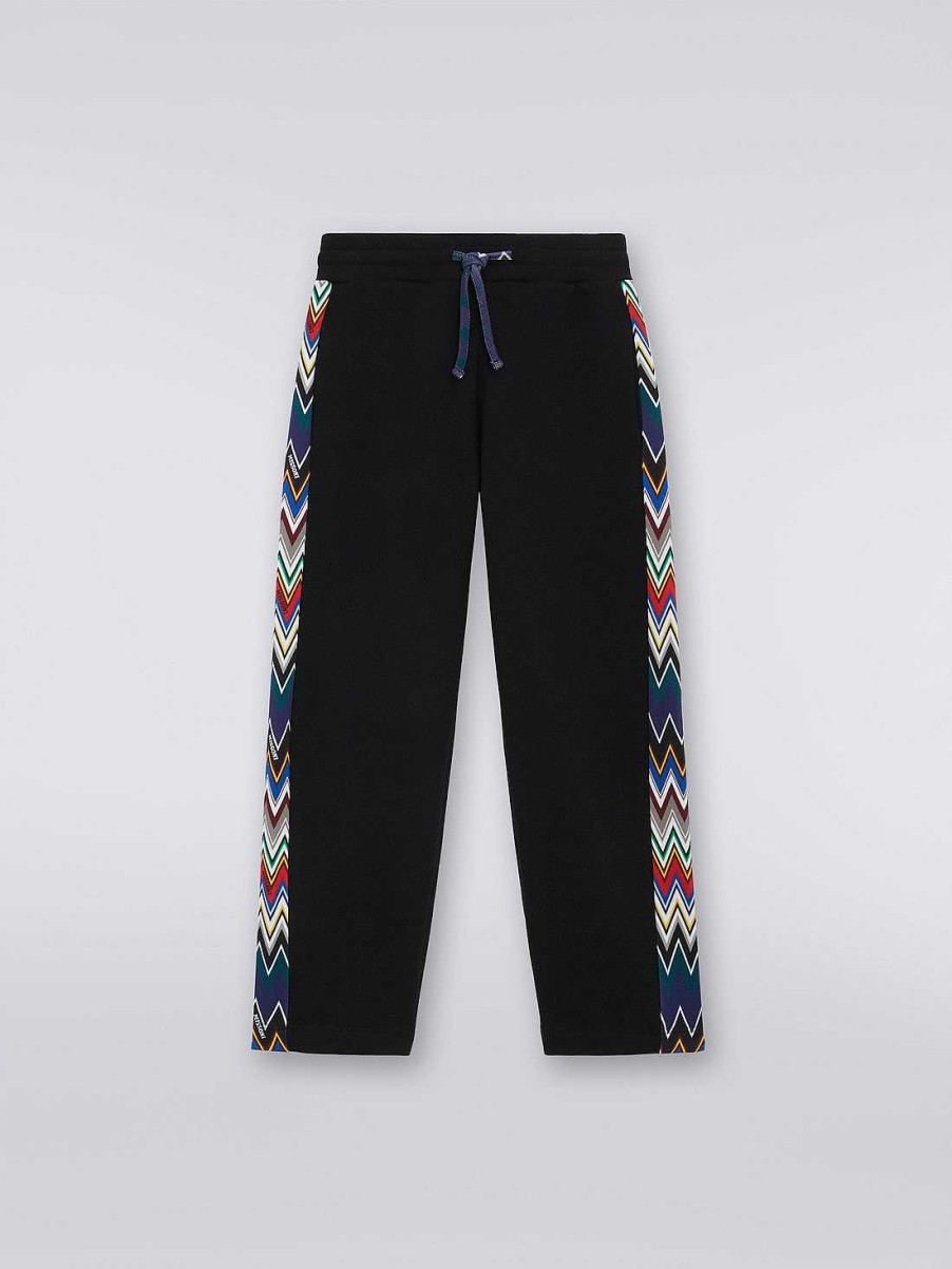 Gut (4-14 Ar) Missoni | Joggers I Bomullsfleece Med Chevron-Innlegg Svart