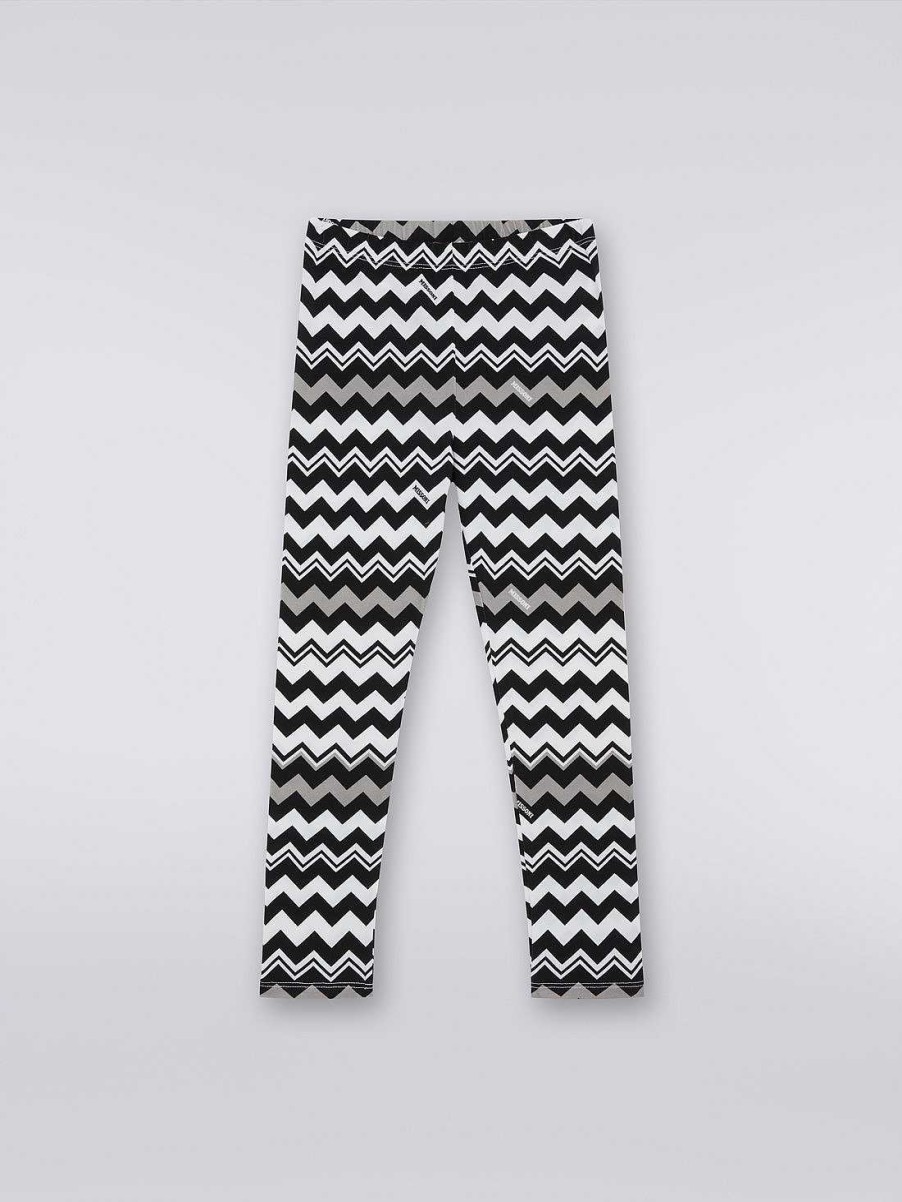 Jente (4-14 Ar) Missoni | Sikksakk Leggings I Bomullsblanding Svart Hvit