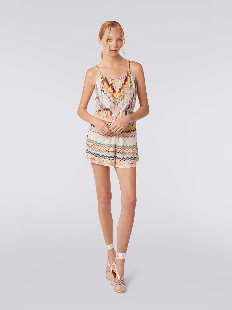 Kvinner Missoni Strandtoy | Kort 3D-Effekt Jumpsuit I Viskose Flerfarget