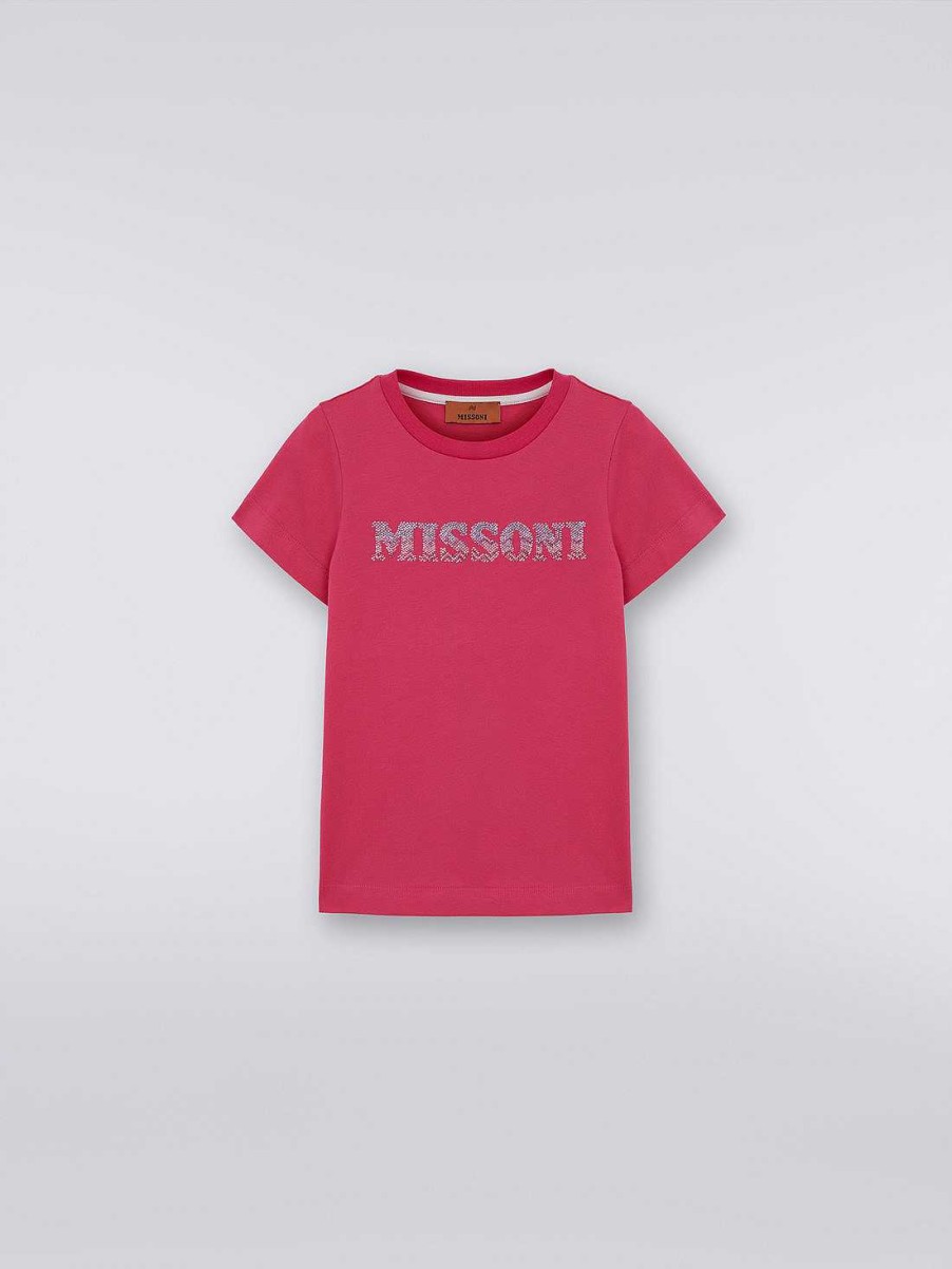 Jente (4-14 Ar) Missoni | T-Skjorte I Bomull Med Rhinestone-Logo Flerfarget