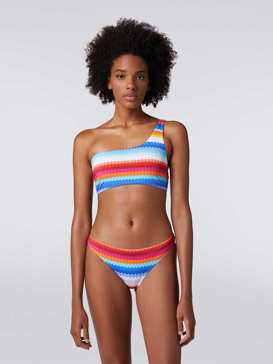 Kvinner Missoni Badedrakter | En-Skulders Bikini I Sikksakk-Print Stretch Nylon Flerfarget